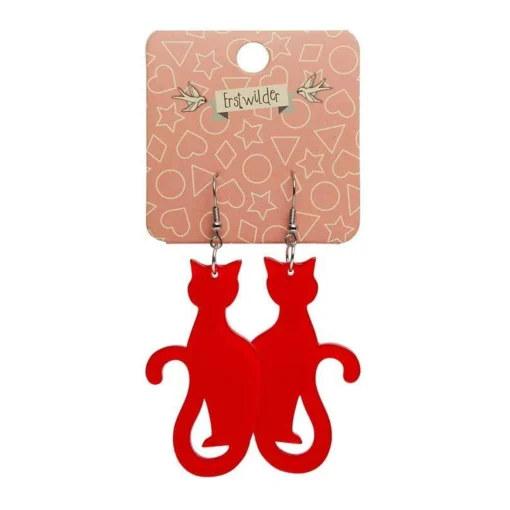 Erstwilder Sitting Cat Bubble Resin Drop Earrings - Red* Essential Earrings