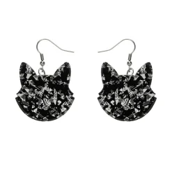 Erstwilder Solid Cat Head Chunky Glitter Resin Drop Earrings - Silver* Essential Earrings