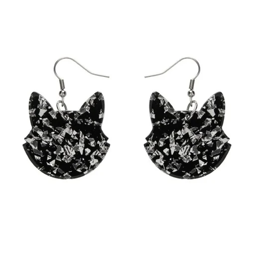 Erstwilder Solid Cat Head Chunky Glitter Resin Drop Earrings - Silver* Essential Earrings