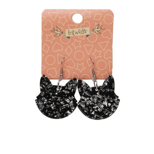 Erstwilder Solid Cat Head Chunky Glitter Resin Drop Earrings - Silver* Essential Earrings