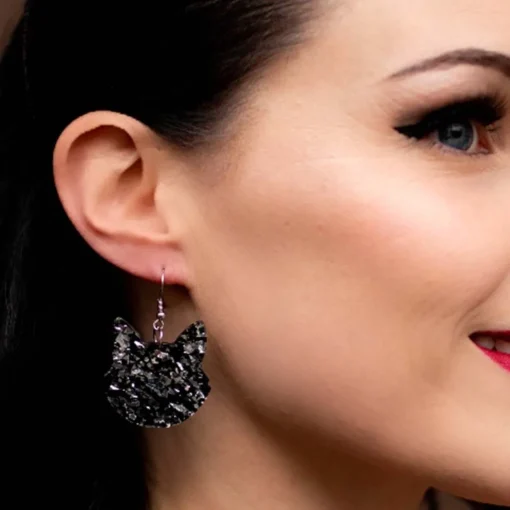 Erstwilder Solid Cat Head Chunky Glitter Resin Drop Earrings - Silver* Essential Earrings