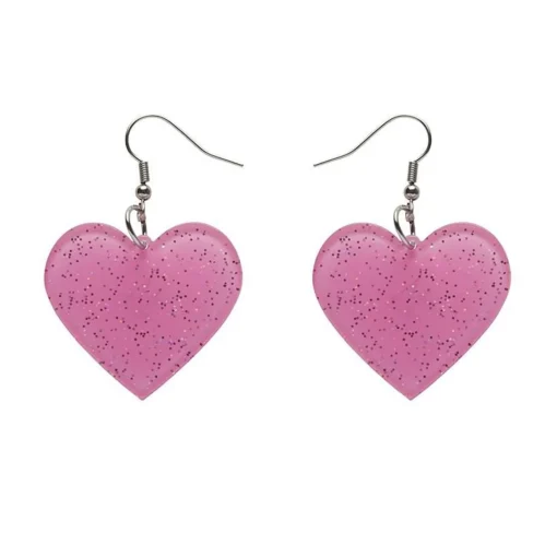 Erstwilder Solid Heart Glitter Resin Drop Earrings - Pink* Essential Earrings