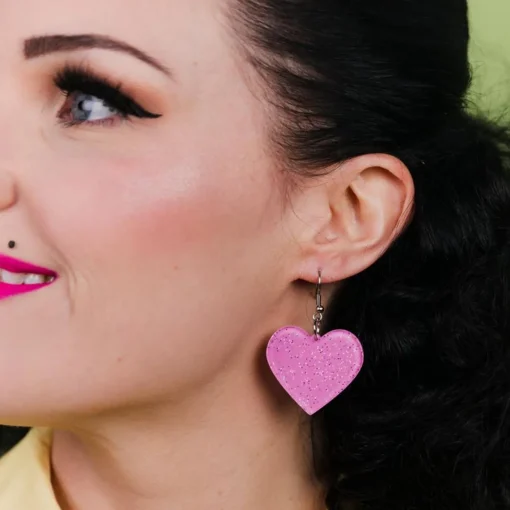 Erstwilder Solid Heart Glitter Resin Drop Earrings - Pink* Essential Earrings