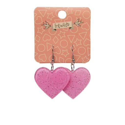 Erstwilder Solid Heart Glitter Resin Drop Earrings - Pink* Essential Earrings