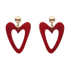 Erstwilder Statement Glitter Ripple Resin Heart Drop Earrings - Red* Essential Earrings