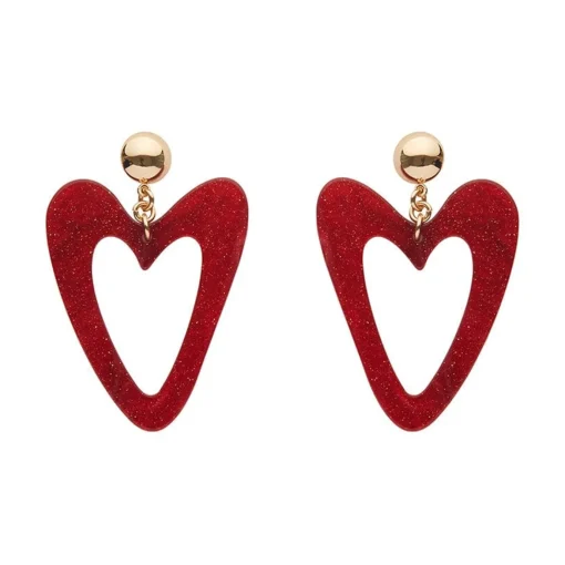 Erstwilder Statement Glitter Ripple Resin Heart Drop Earrings - Red* Essential Earrings