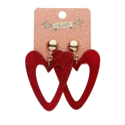 Erstwilder Statement Glitter Ripple Resin Heart Drop Earrings - Red* Essential Earrings
