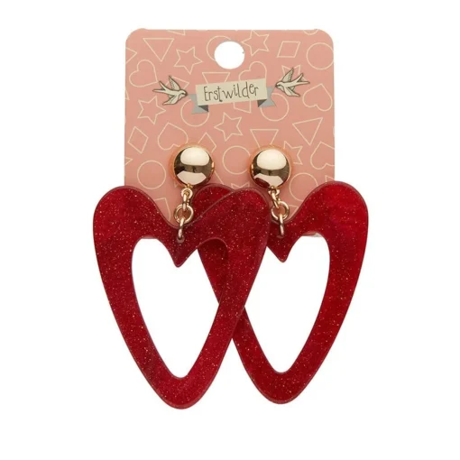 Erstwilder Statement Glitter Ripple Resin Heart Drop Earrings - Red* Essential Earrings