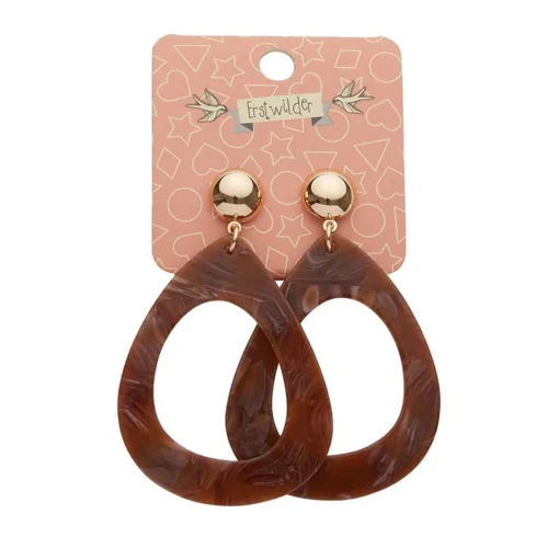 Erstwilder Statement Marble Resin Tear Drop Earrings - Brown* Essential Earrings