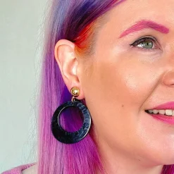 Erstwilder Statement Ripple Resin Circle Drop Earrings - Black* Essential Earrings
