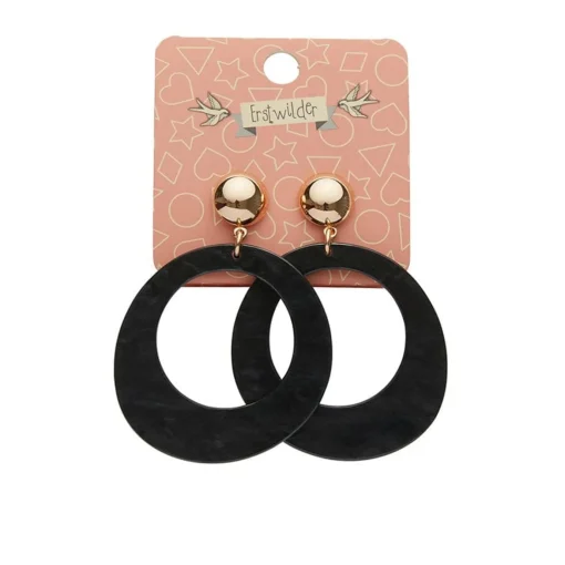 Erstwilder Statement Ripple Resin Circle Drop Earrings - Black* Essential Earrings