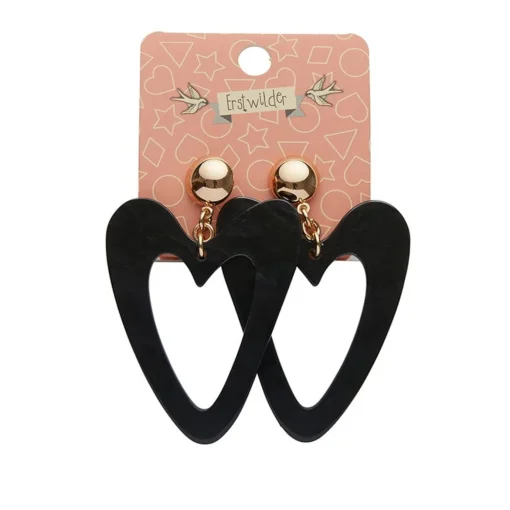 Erstwilder Statement Ripple Resin Heart Drop Earrings - Black* Essential Earrings